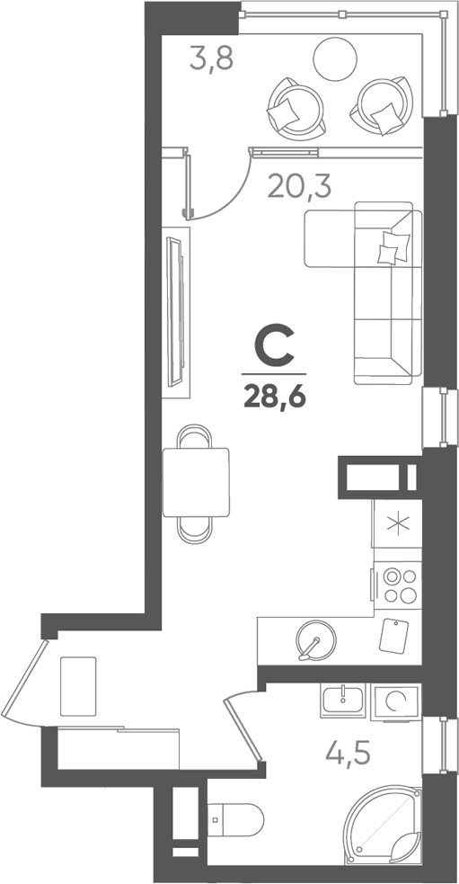 Студия, 24.8 м², 11/18 этаж, ЖК «Барса»