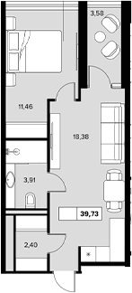 1-комн., 36.15 м², 8/8 этаж, ЖК «Гостиничный комплекс Белые ночи»