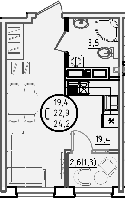 Студия, 22.9 м², 12/18 этаж, ЖК «Первое место»
