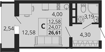 Студия, 24.07 м², 4/18 этаж, ЖК «Родные Просторы»