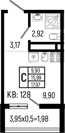 Студия, 15.99 м², 11/18 этаж, ЖК «Ботаника Хиллс»