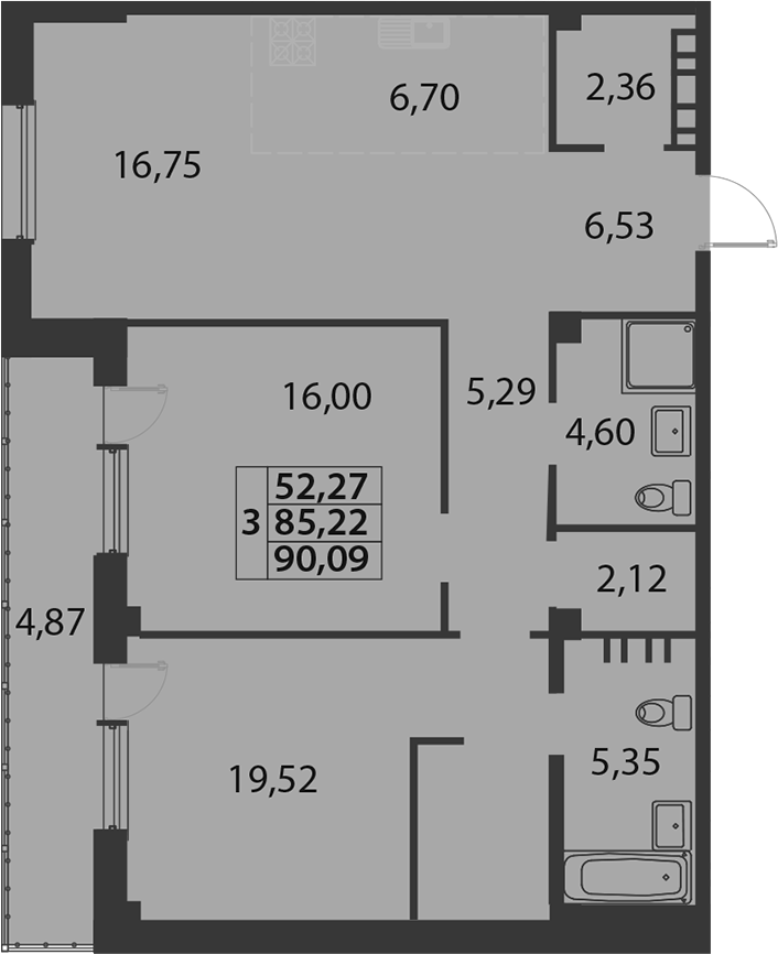 Продается 3-комн. квартира, 85.22 м²