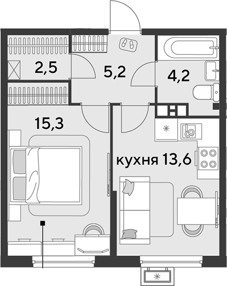 1-комн., 40.8 м², 3/9 этаж, ЖК «Парк Победы»
