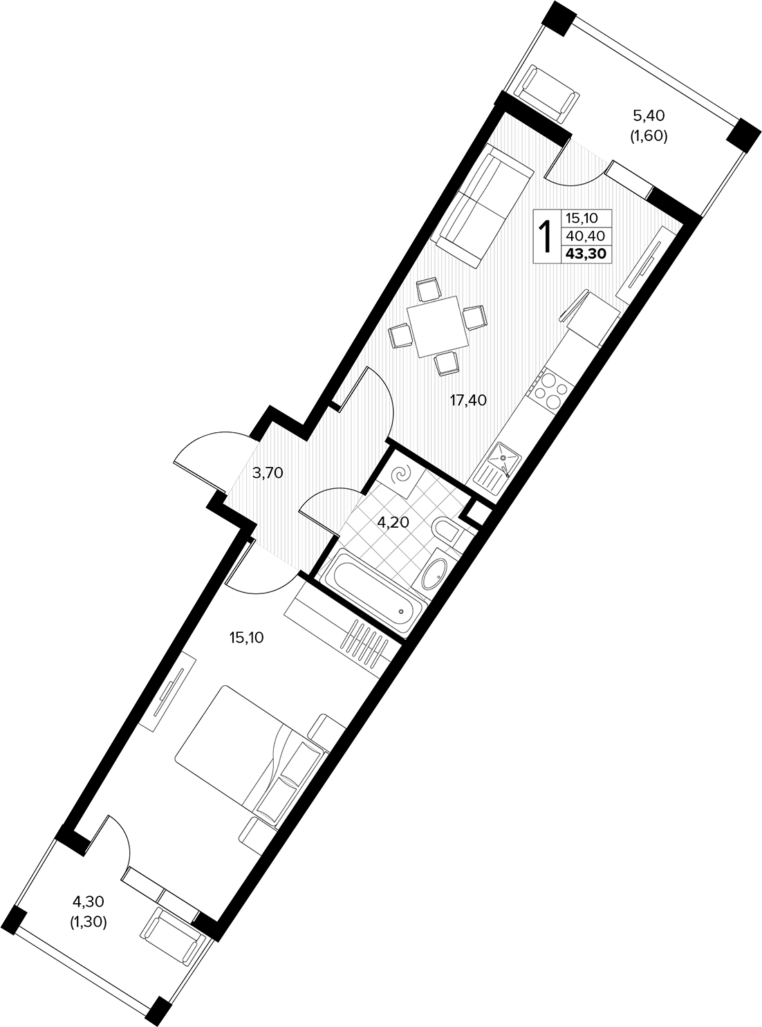 Продается 1-комн. квартира, 40.4 м²