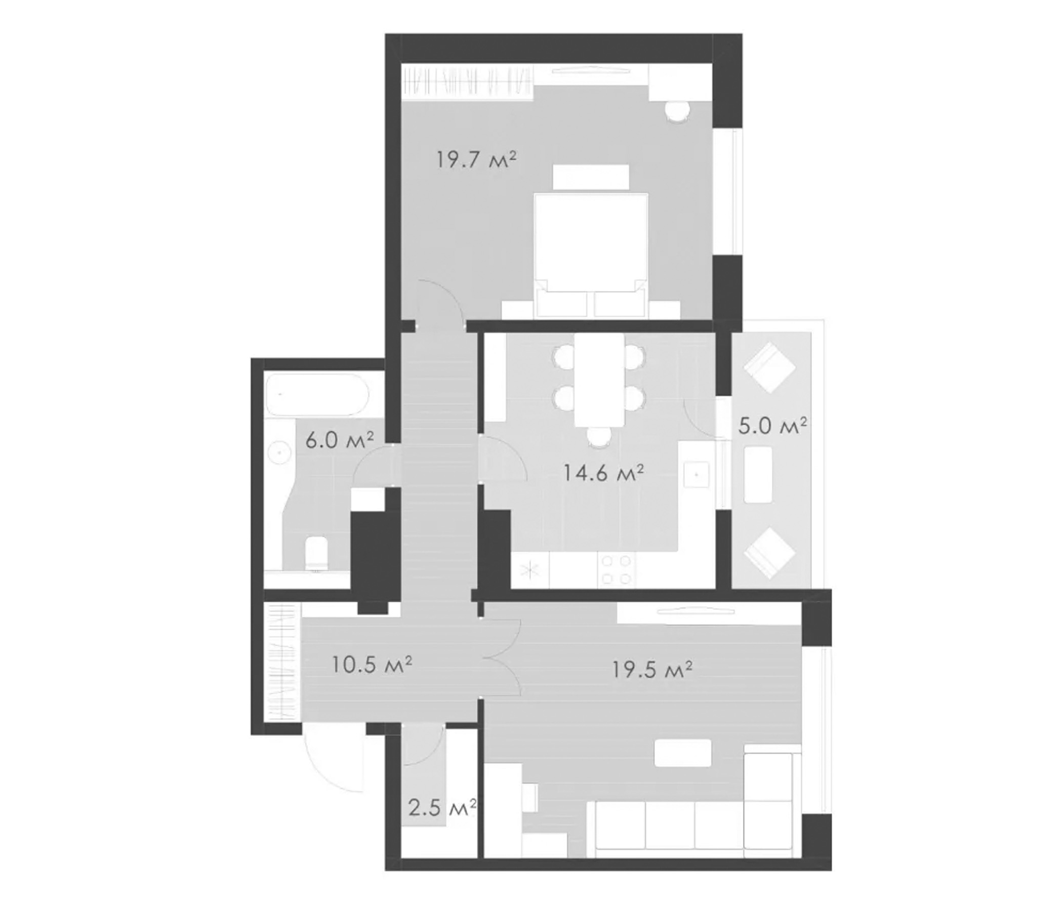 2-комн., 72.8 м², 2/20 этаж, ЖК «Выбор»