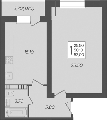 1-комн., 50.1 м², 5/6 этаж, ЖК «Ярославский»