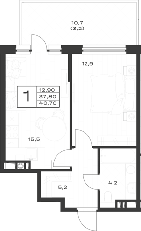 Продается 1-комн. квартира, 39.3 м²