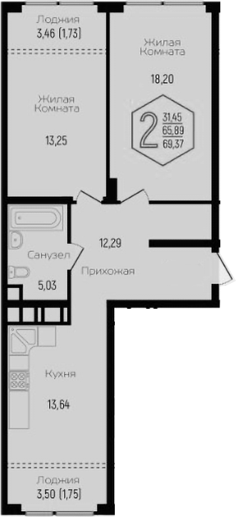 2-комн., 63.92 м², 16/24 этаж, ЖК «Гарантия PRIME»