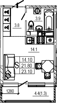 Студия, 21.9 м², 3/9 этаж, ЖК «Лето»