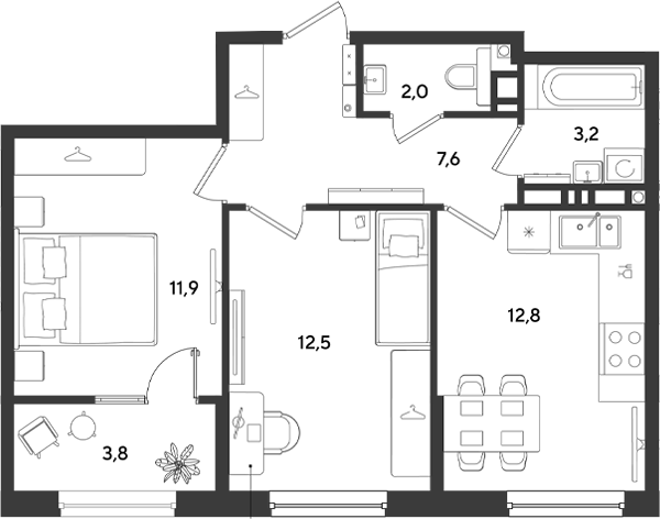 2-комн., 50 м², 6/9 этаж, ЖК «Ридз»