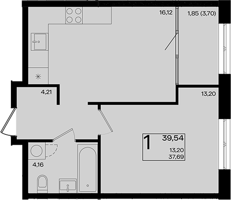 2-комн., 37.69 м², 16/18 этаж, ЖК «Патрики»