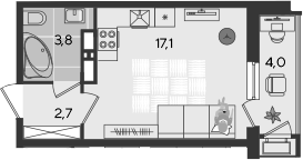 Студия, 23.6 м², 18/24 этаж, ЖК «Рекорд»