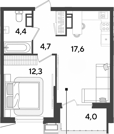 2-комн., 39 м², 15/18 этаж, ЖК «Парк Победы»