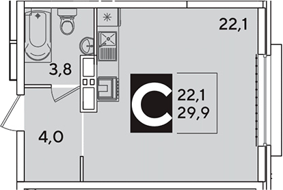 Студия, 29.9 м², 12/16 этаж, ЖК «Самолет»