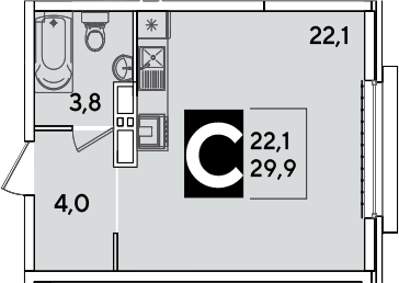 Студия, 29.9 м², 11/16 этаж, ЖК «Самолет»