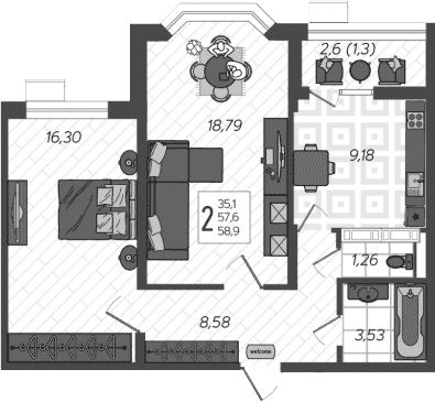 2-комн., 57.6 м², 2/9 этаж, ЖК «AVAnta»
