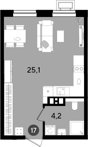 Студия, 29.3 м², 5/18 этаж, ЖК «Парк Победы»