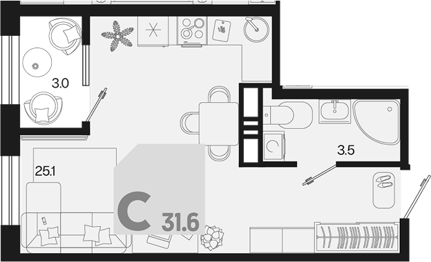Студия, 28.6 м², 16/18 этаж, ЖК «Первое место»
