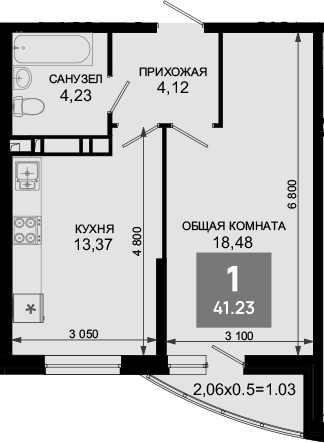 1-комн., 40.2 м², 2/19 этаж, ЖК «Лучший»