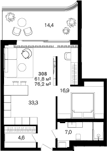 Продается 1-комн. квартира, 61.8 м²
