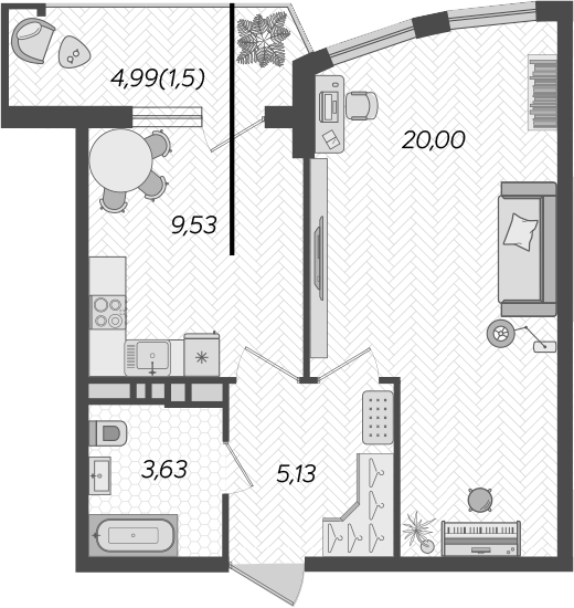 1-комн., 38.29 м², 19/21 этаж, ЖК «Режиссер»