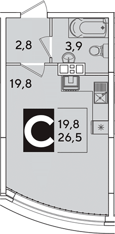 Студия, 26.5 м², 6/16 этаж, ЖК «Самолет»