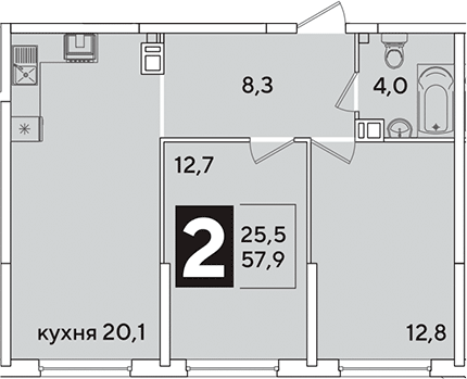 3-комн., 57.9 м², 7/16 этаж, ЖК «Самолет»