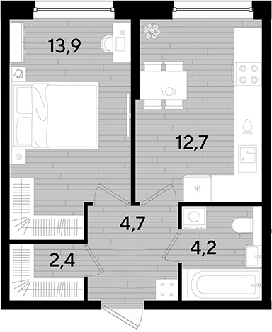 1-комн., 37.9 м², 2/16 этаж, ЖК «DОГМА ПАРК»