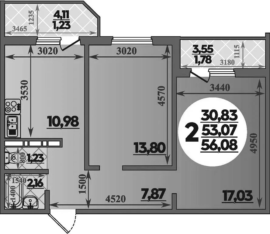 Продается 2-комн. квартира, 53.07 м²