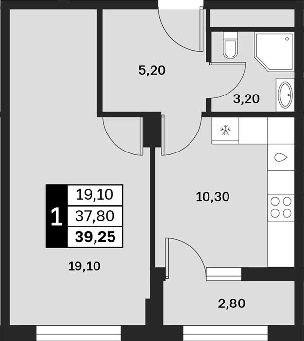 1-комн., 37.85 м², 4/9 этаж, ЖК «Аксис Патриот»