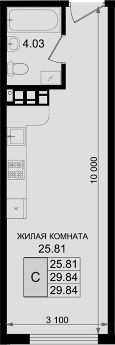 Студия, 29.84 м², 4/8 этаж, ЖК «Резиденция морей»