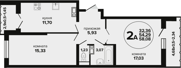 2-комн., 54.29 м², 12/24 этаж, ЖК «Гулливер»