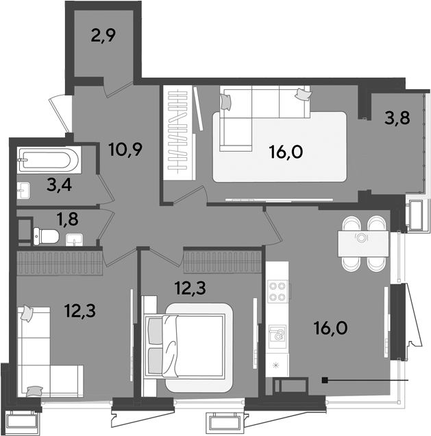 4+ комнаты, 75.6 м², 15/18 этаж, ЖК «Парк Победы»