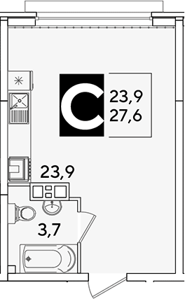Студия, 27.6 м², 6/16 этаж, ЖК «Самолет»