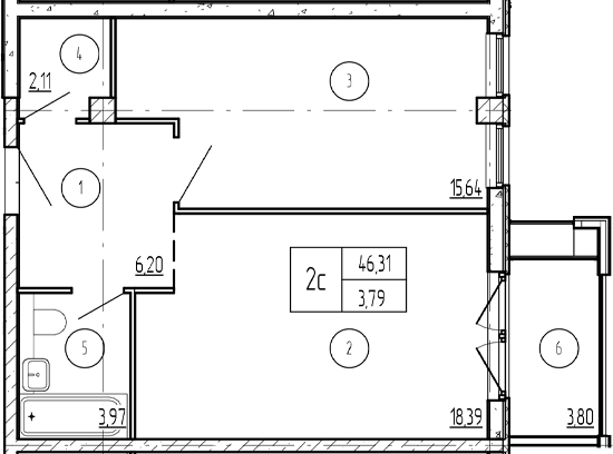 Продается 2-комн. квартира, 46.41 м²