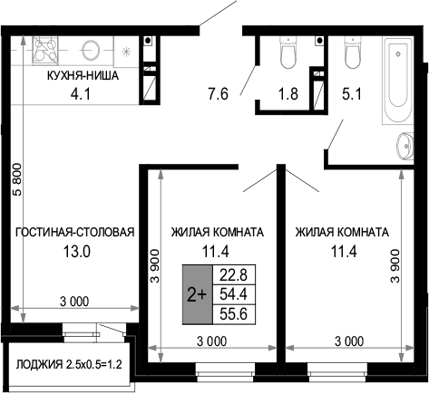 Продается 3-комн. квартира, 54.4 м²