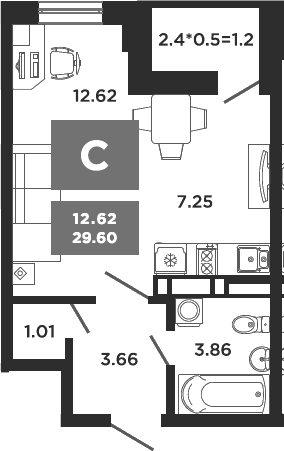 Студия, 28.4 м², 21/22 этаж, ЖК «НЕО-квартал Красная площадь»
