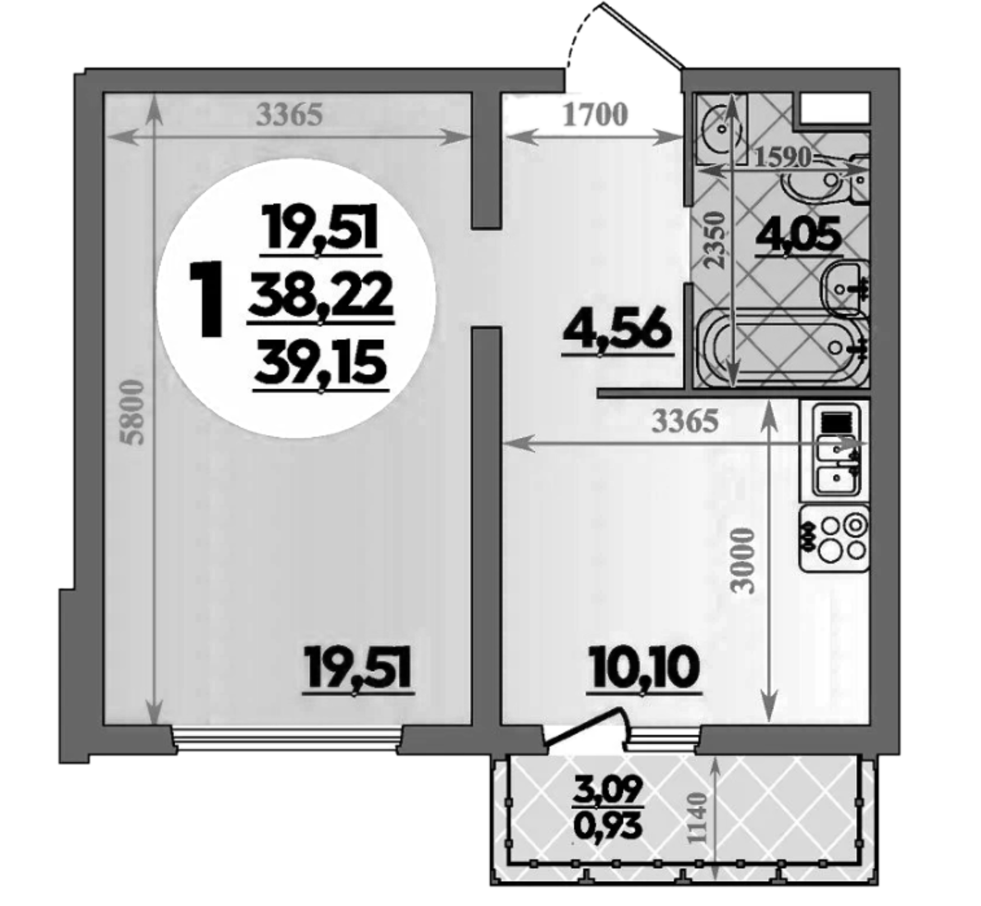 1-комн., 38.22 м², 2/16 этаж, ЖК «Город у моря»