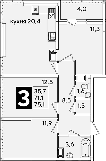 4+ комнаты, 71.1 м², 16/16 этаж, ЖК «Самолет»