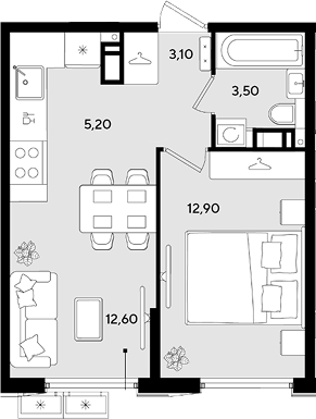 2-комн., 37.3 м², 15/18 этаж, ЖК «Порто-Ново»