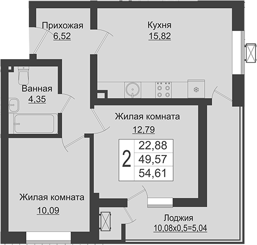 Продается 3-комн. квартира, 49.57 м²
