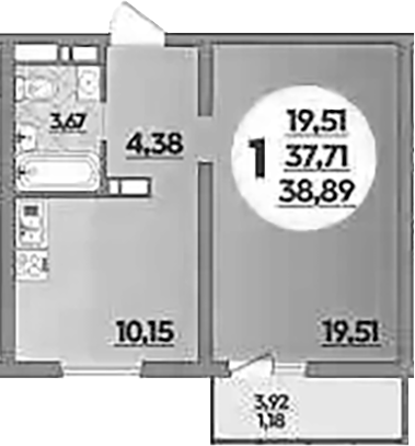 1-комн., 37.71 м², 9/9 этаж, ЖК «Предгорье Лаго-Наки»