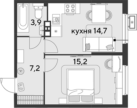 1-комн., 41 м², 9/9 этаж, ЖК «Парк Победы»