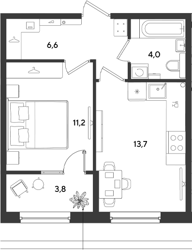 1-комн., 35.5 м², 2/9 этаж, ЖК «Ридз»