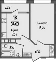 Продается 1-комн. квартира, 32.98 м²