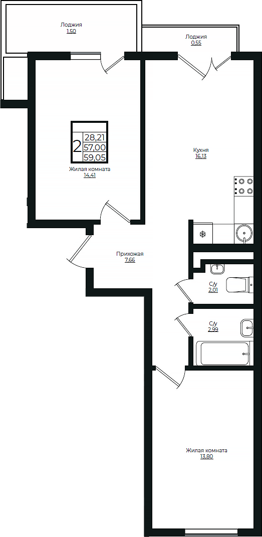 3-комн., 57 м², 9/10 этаж, ЖК «Европа-Сити»