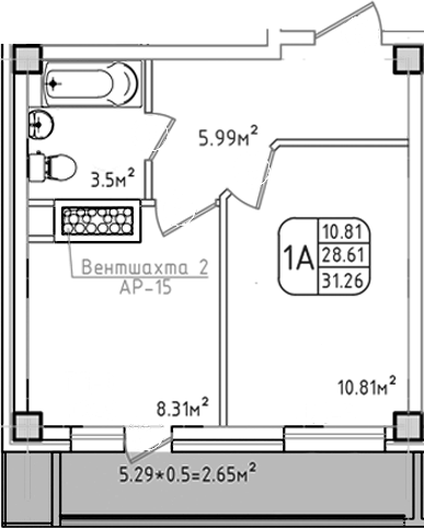 1-комн., 28.61 м², 1/8 этаж, ЖК «Моё»
