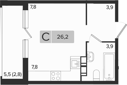 Студия, 23.4 м², 9/9 этаж, ЖК «Эрмитаж»