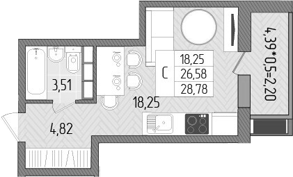 Студия, 26.58 м², 7/8 этаж, ЖК «Сады у моря»