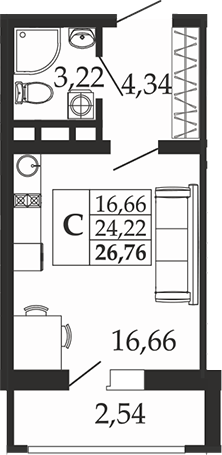 Студия, 24.22 м², 3/18 этаж, ЖК «Родные Просторы»